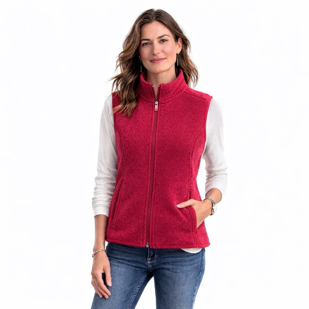 G.H. Bass & Co Red Fleece Zip Vest XS Lightweight Full Zip Outdoor Layer